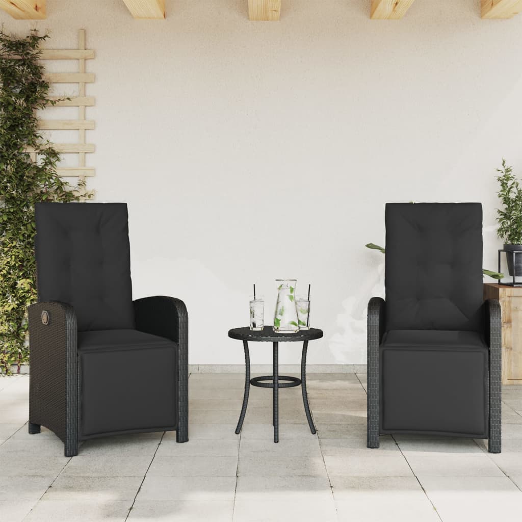 3-delige Bistroset met kussens poly rattan zwart is nu te koop bij PeponiXL, paradijselijk wonen!