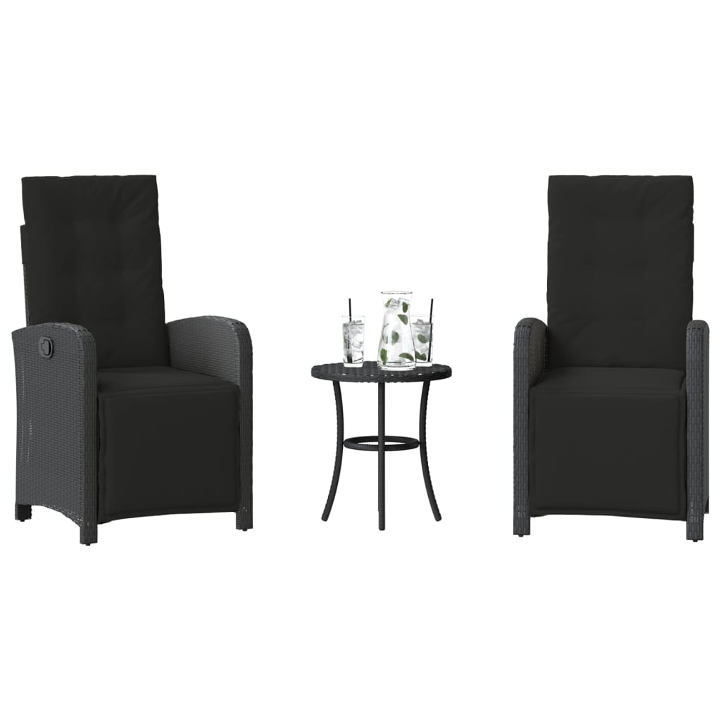 3-delige Bistroset met kussens poly rattan zwart is nu te koop bij PeponiXL, paradijselijk wonen!