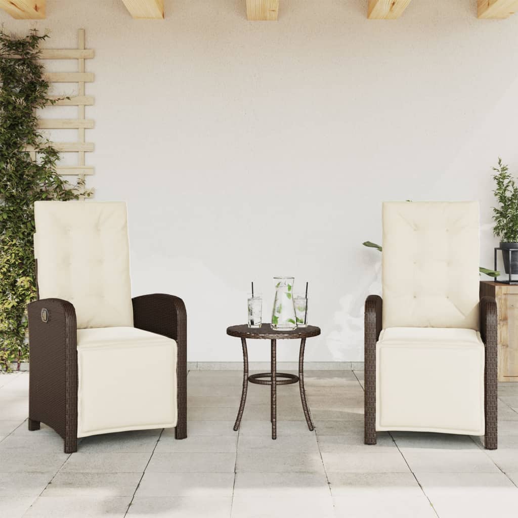 3-delige Bistroset met kussens poly rattan bruin is nu te koop bij PeponiXL, paradijselijk wonen!