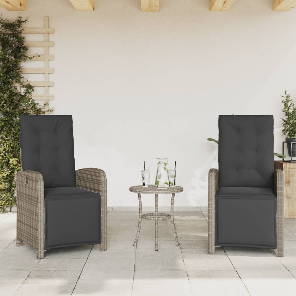 3-delige Bistroset met kussens poly rattan grijs is nu te koop bij PeponiXL, paradijselijk wonen!