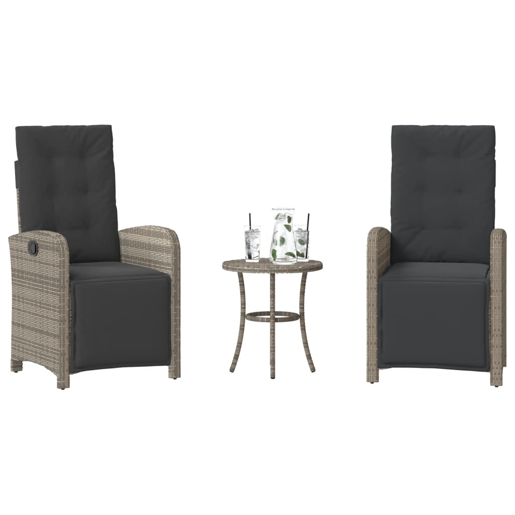 3-delige Bistroset met kussens poly rattan grijs is nu te koop bij PeponiXL, paradijselijk wonen!