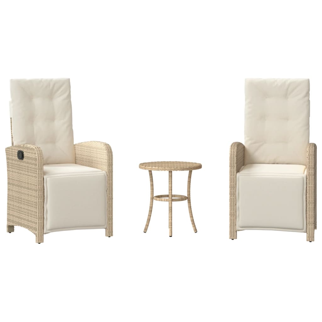 3-delige Bistroset met kussens poly rattan beige is nu te koop bij PeponiXL, paradijselijk wonen!