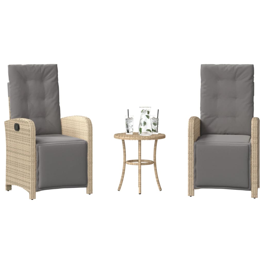 3-delige Bistroset met kussens poly rattan gemengd beige is nu te koop bij PeponiXL, paradijselijk wonen!