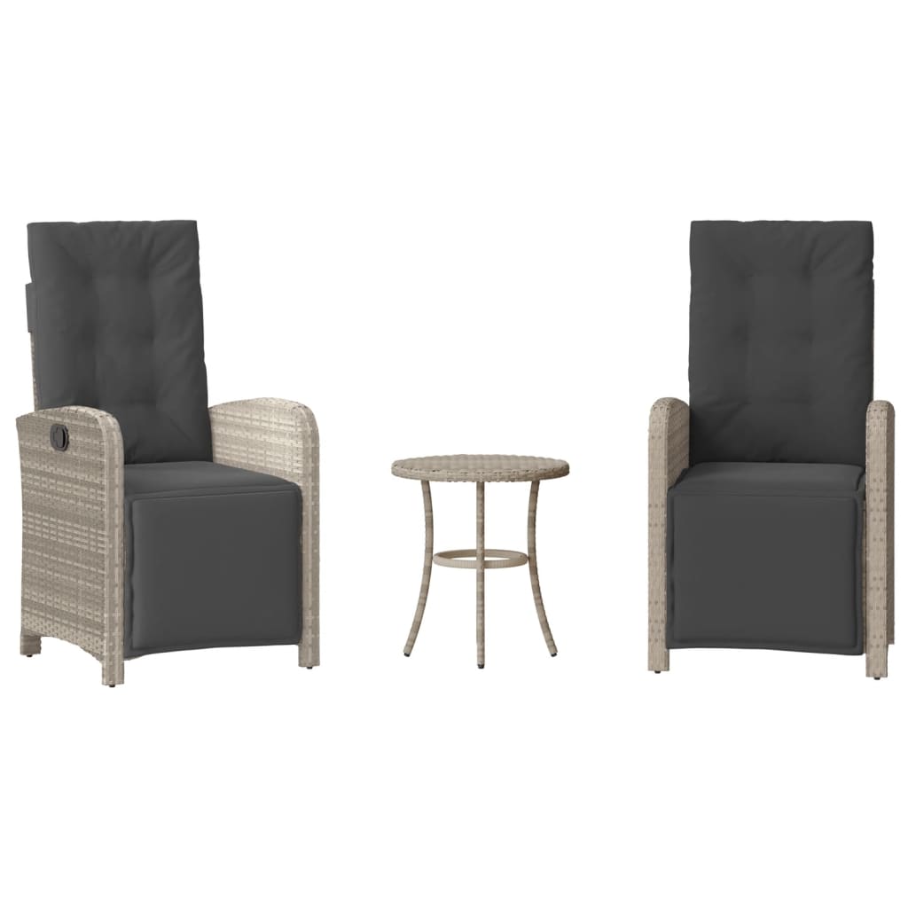 3-delige Bistroset met kussens poly rattan lichtgrijs is nu te koop bij PeponiXL, paradijselijk wonen!