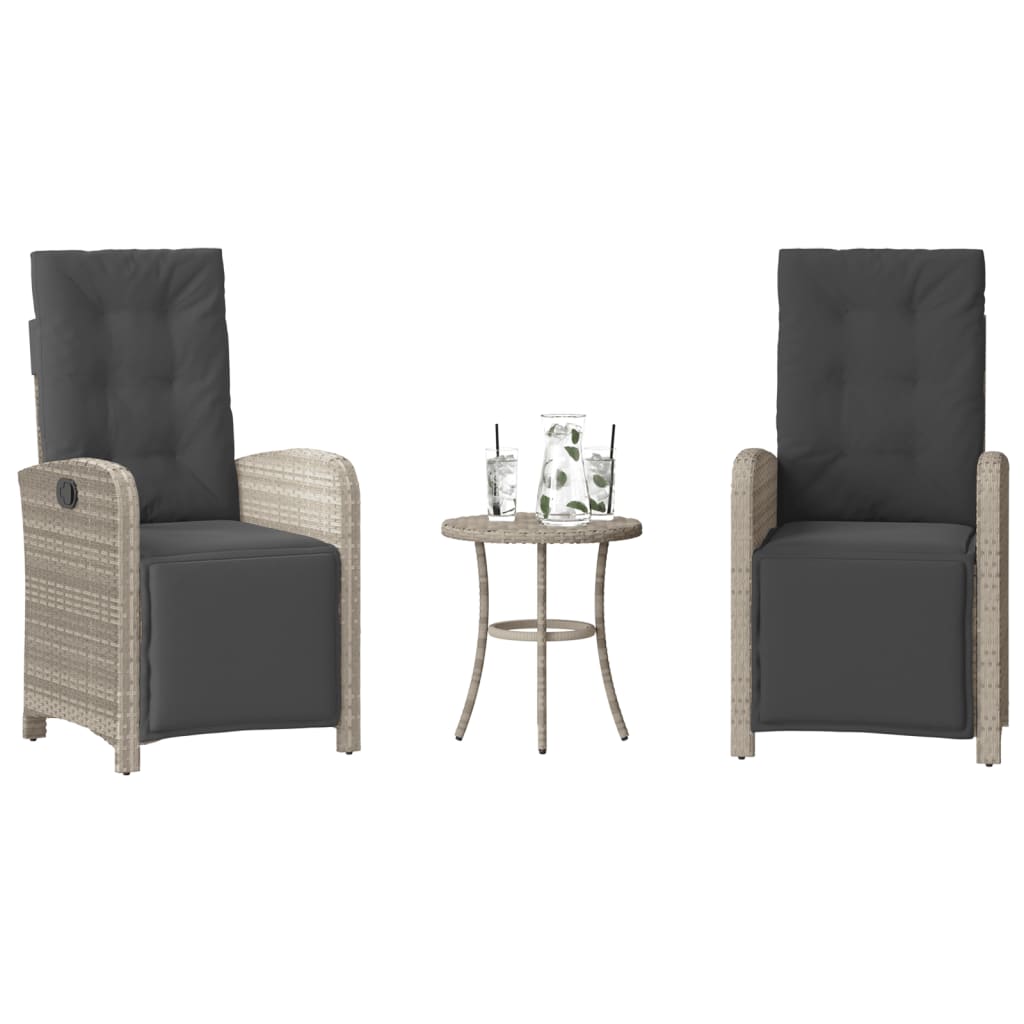 3-delige Bistroset met kussens poly rattan lichtgrijs is nu te koop bij PeponiXL, paradijselijk wonen!