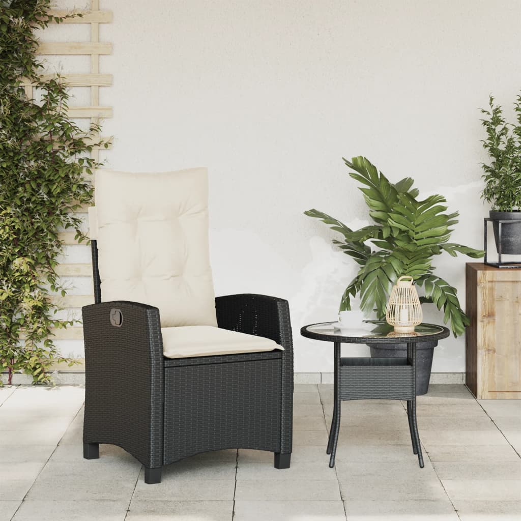 Tuinstoel verstelbaar met kussens poly rattan zwart is nu te koop bij PeponiXL, paradijselijk wonen!