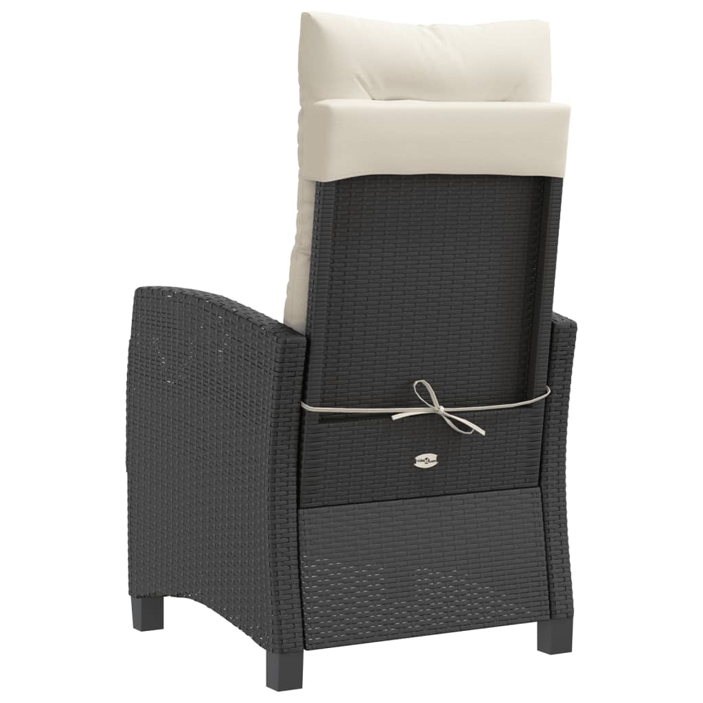 Tuinstoel verstelbaar met kussens poly rattan zwart is nu te koop bij PeponiXL, paradijselijk wonen!