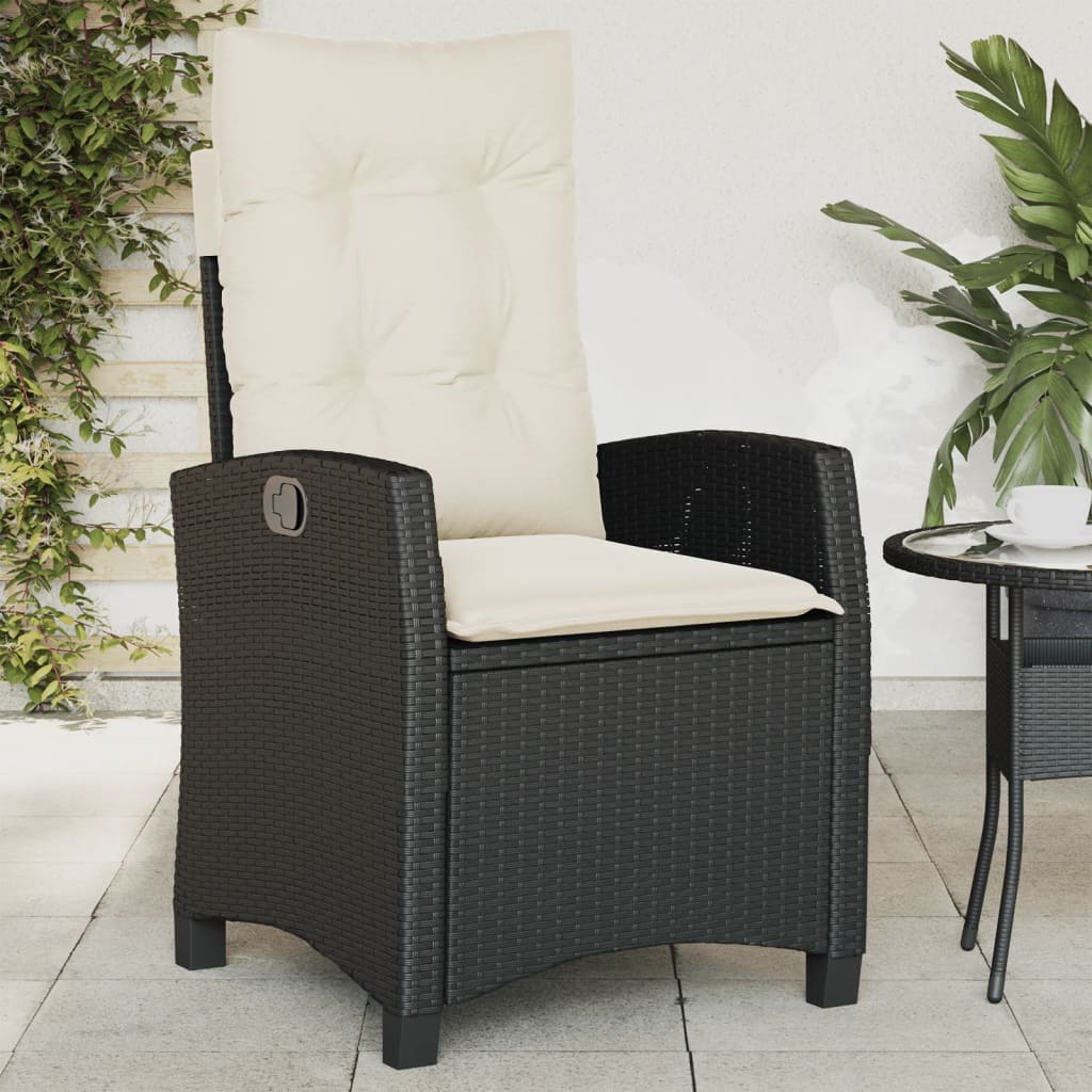 Tuinstoel verstelbaar met kussens poly rattan zwart is nu te koop bij PeponiXL, paradijselijk wonen!