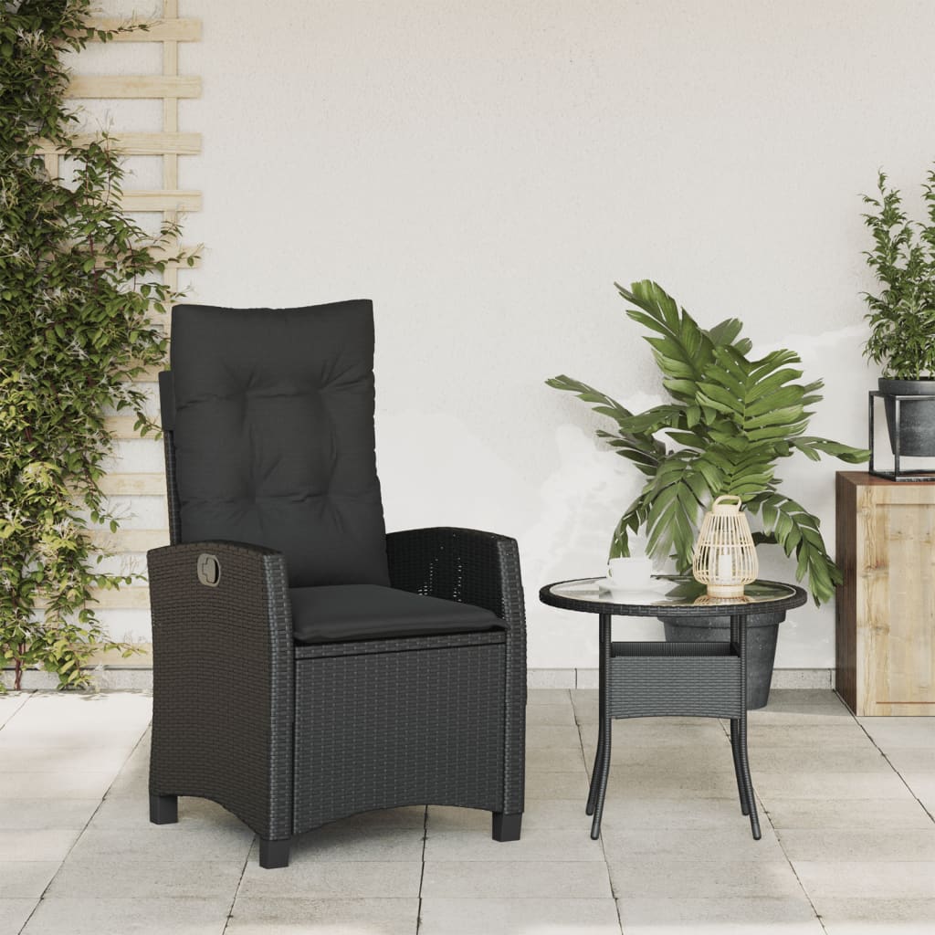 Tuinstoel verstelbaar met kussens poly rattan zwart is nu te koop bij PeponiXL, paradijselijk wonen!