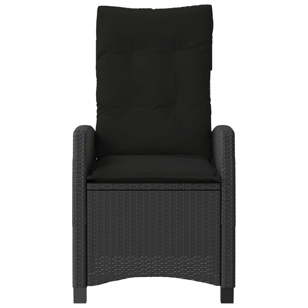 Tuinstoel verstelbaar met kussens poly rattan zwart is nu te koop bij PeponiXL, paradijselijk wonen!