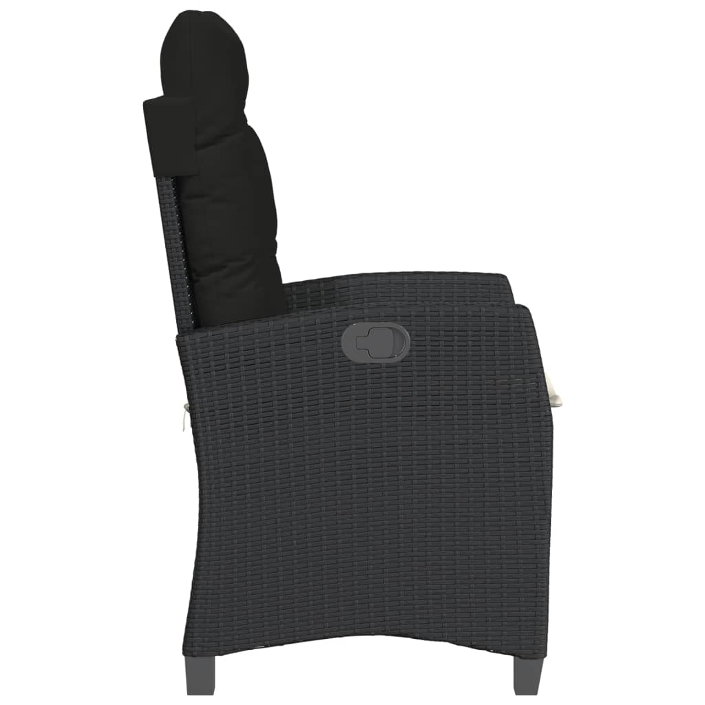 Tuinstoel verstelbaar met kussens poly rattan zwart is nu te koop bij PeponiXL, paradijselijk wonen!