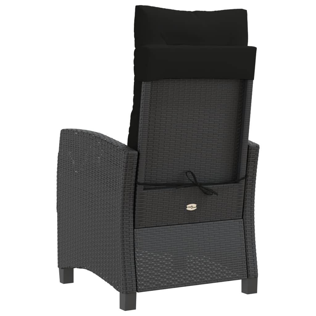 Tuinstoel verstelbaar met kussens poly rattan zwart is nu te koop bij PeponiXL, paradijselijk wonen!