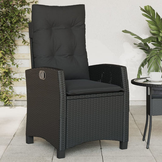 Tuinstoel verstelbaar met kussens poly rattan zwart is nu te koop bij PeponiXL, paradijselijk wonen!