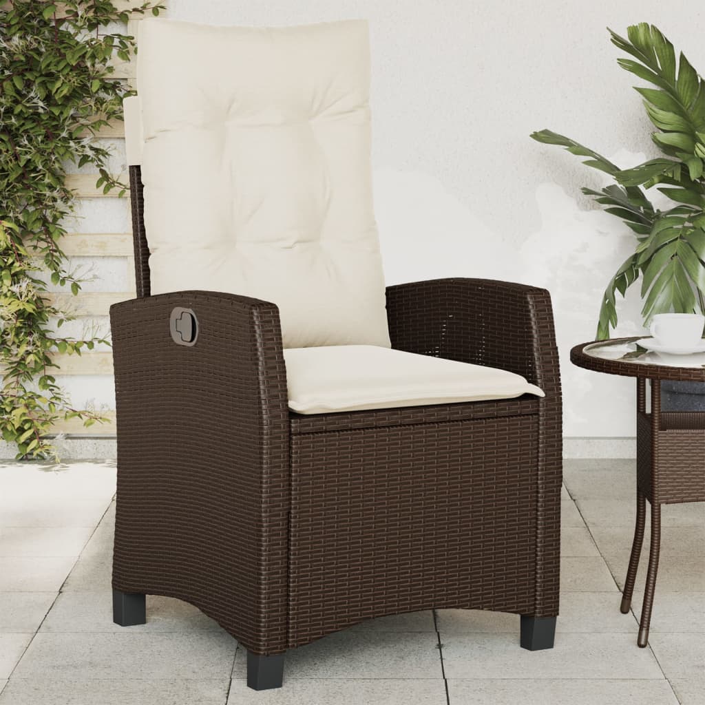 Tuinstoel verstelbaar met kussens poly rattan bruin is nu te koop bij PeponiXL, paradijselijk wonen!