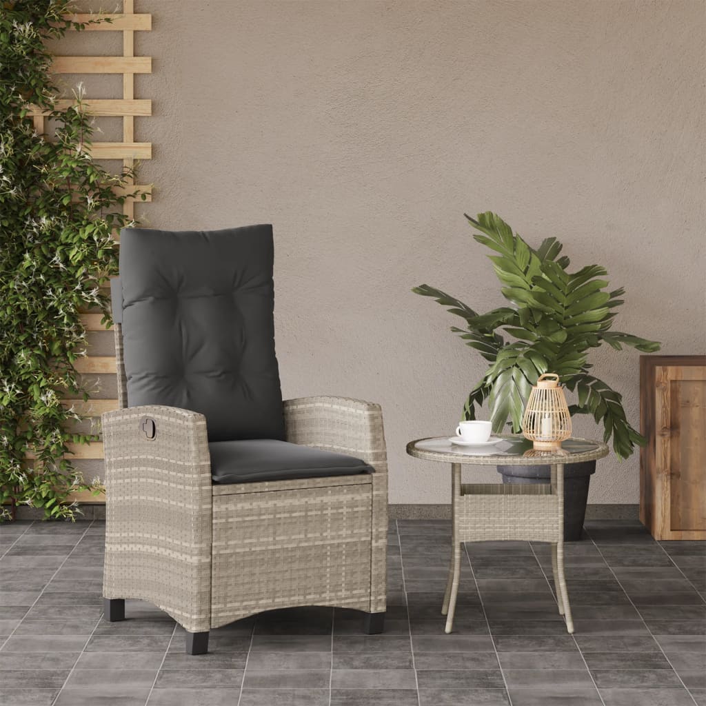 Tuinstoel verstelbaar met kussens poly rattan lichtgrijs is nu te koop bij PeponiXL, paradijselijk wonen!