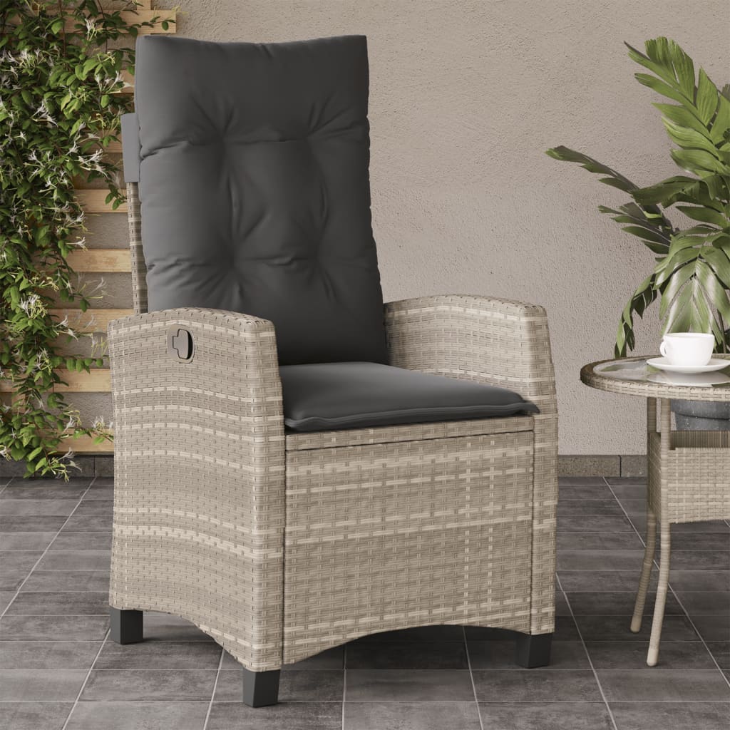 Tuinstoel verstelbaar met kussens poly rattan lichtgrijs is nu te koop bij PeponiXL, paradijselijk wonen!