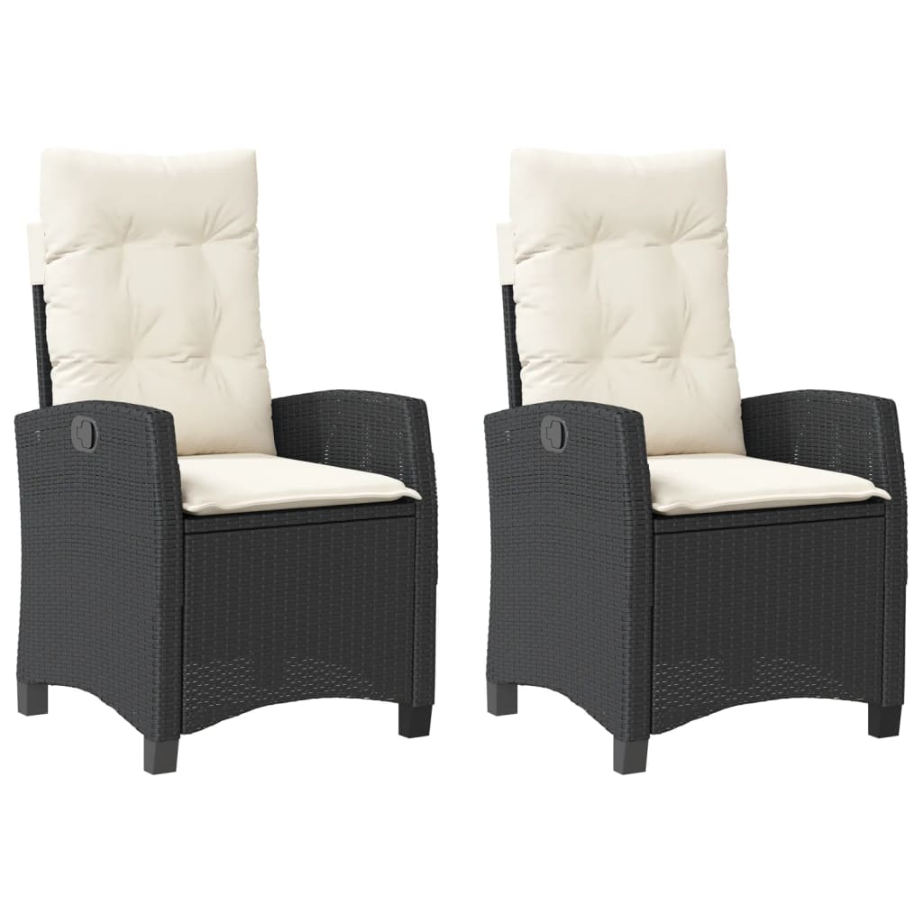 Tuinstoelen 2 st verstelbaar met kussens poly rattan zwart is nu te koop bij PeponiXL, paradijselijk wonen!
