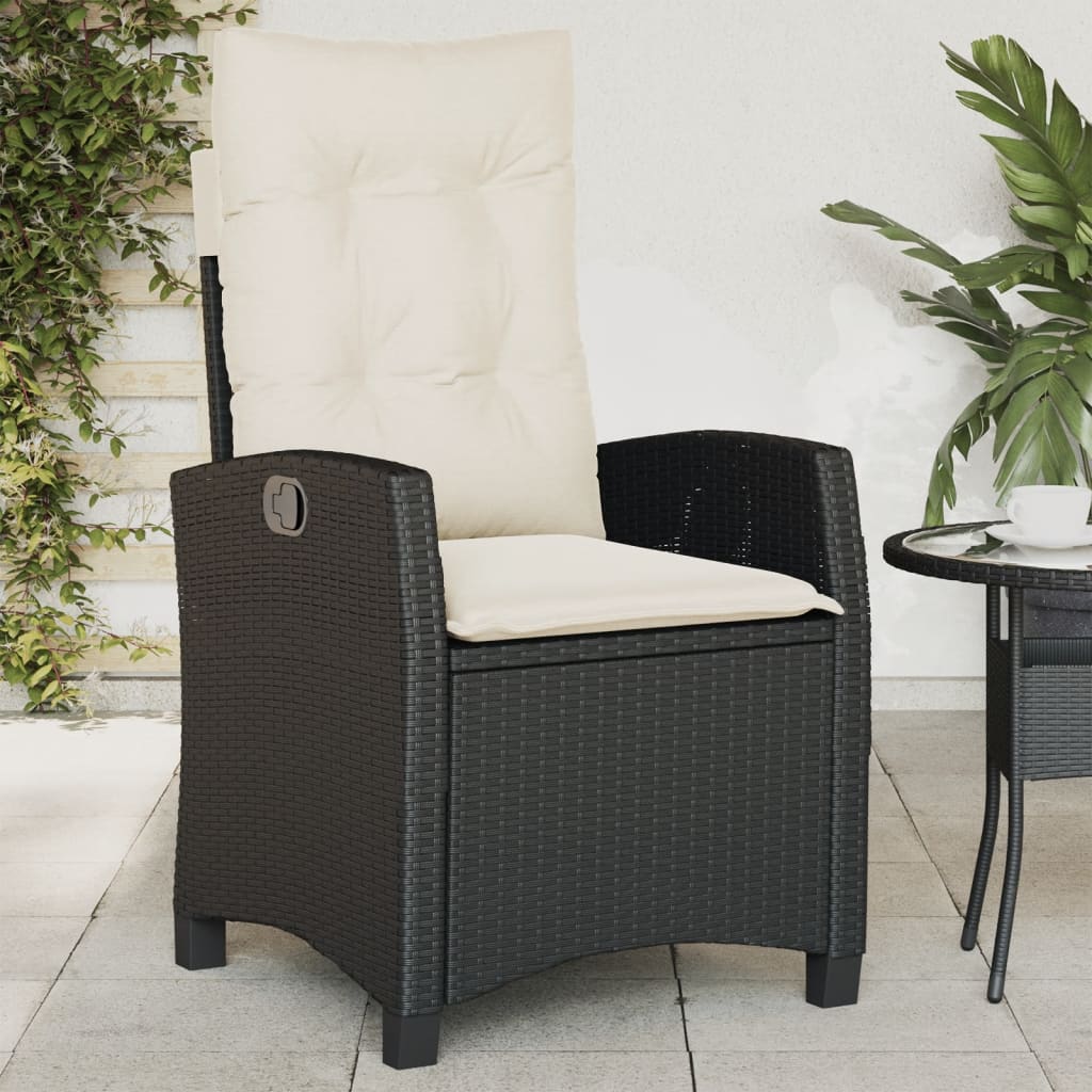 Tuinstoelen 2 st verstelbaar met kussens poly rattan zwart is nu te koop bij PeponiXL, paradijselijk wonen!