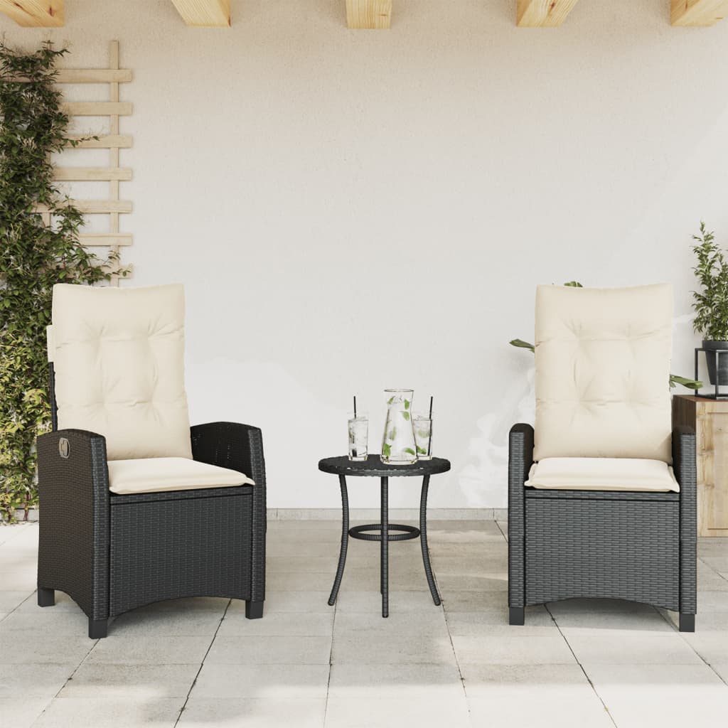 Tuinstoelen 2 st verstelbaar met kussens poly rattan zwart is nu te koop bij PeponiXL, paradijselijk wonen!