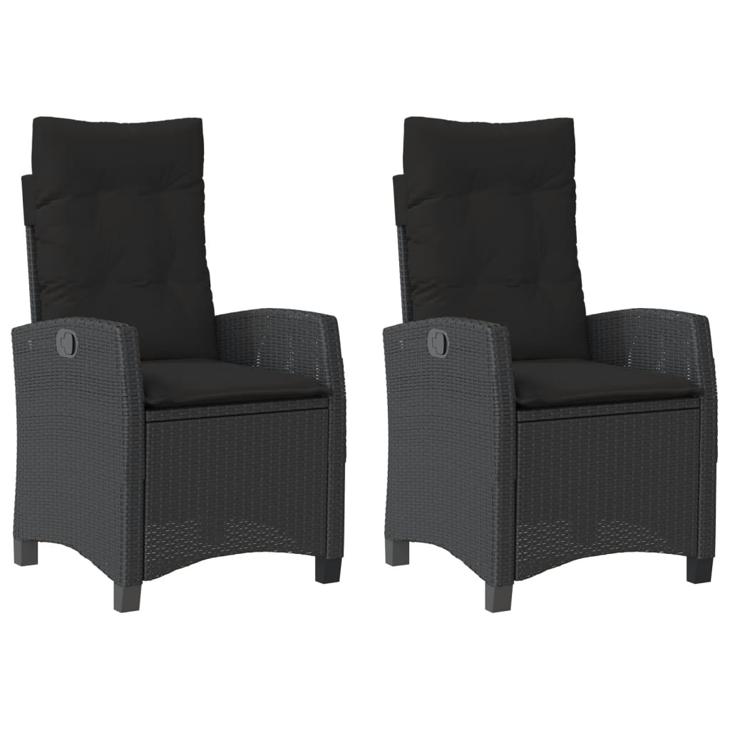 Tuinstoelen 2 st verstelbaar met kussens poly rattan zwart is nu te koop bij PeponiXL, paradijselijk wonen!