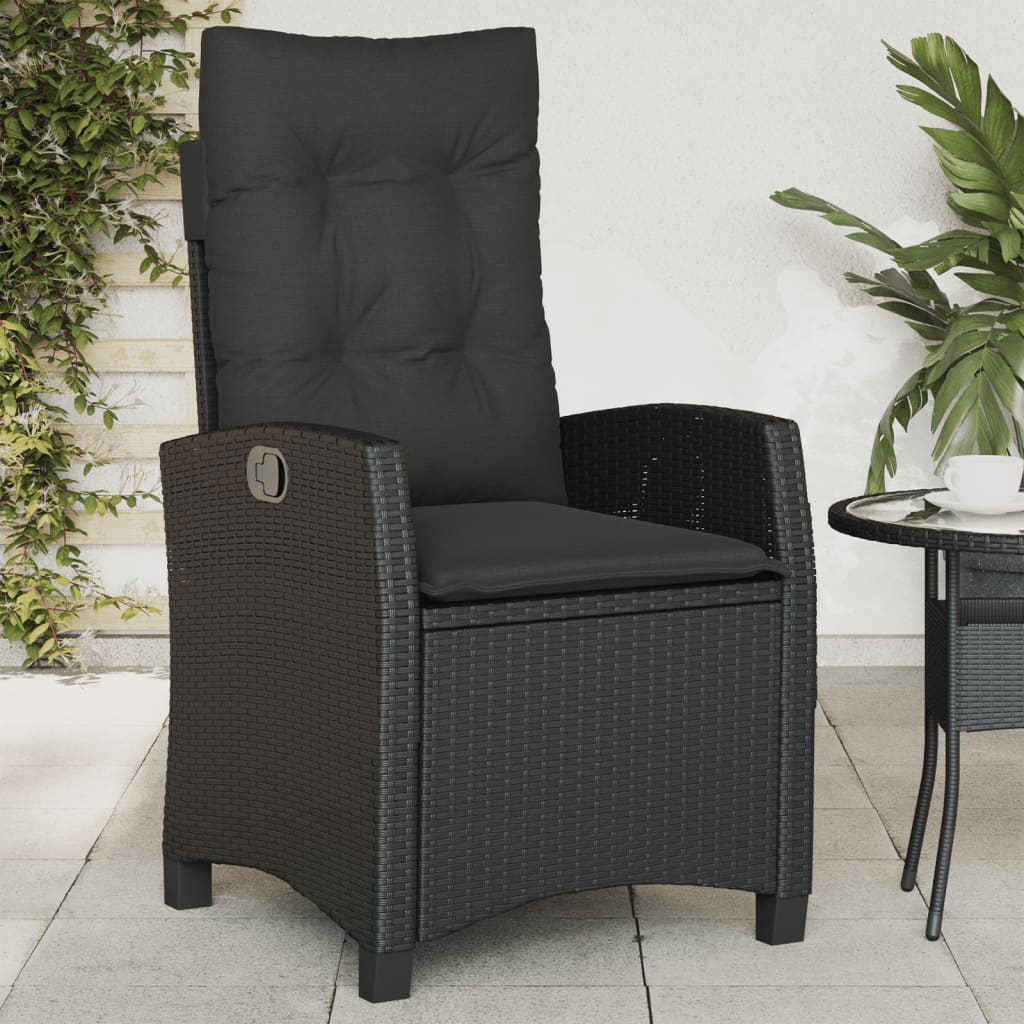 Tuinstoelen 2 st verstelbaar met kussens poly rattan zwart is nu te koop bij PeponiXL, paradijselijk wonen!