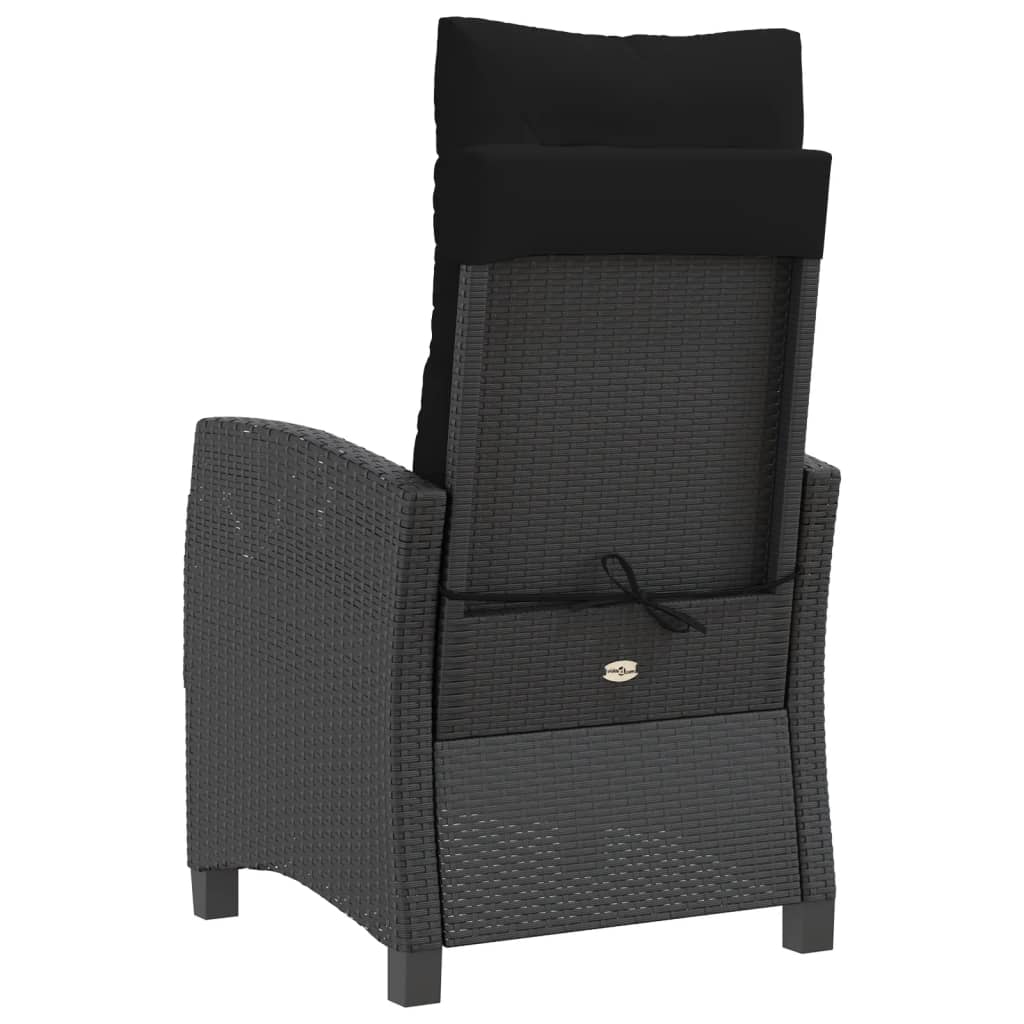 Tuinstoelen 2 st verstelbaar met kussens poly rattan zwart is nu te koop bij PeponiXL, paradijselijk wonen!