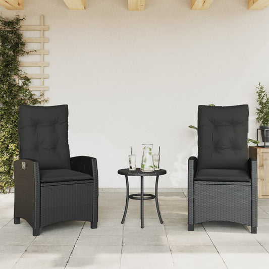 Tuinstoelen 2 st verstelbaar met kussens poly rattan zwart is nu te koop bij PeponiXL, paradijselijk wonen!