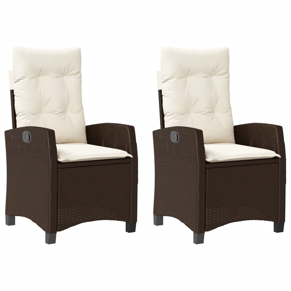Tuinstoelen 2 st verstelbaar met kussens poly rattan bruin is nu te koop bij PeponiXL, paradijselijk wonen!
