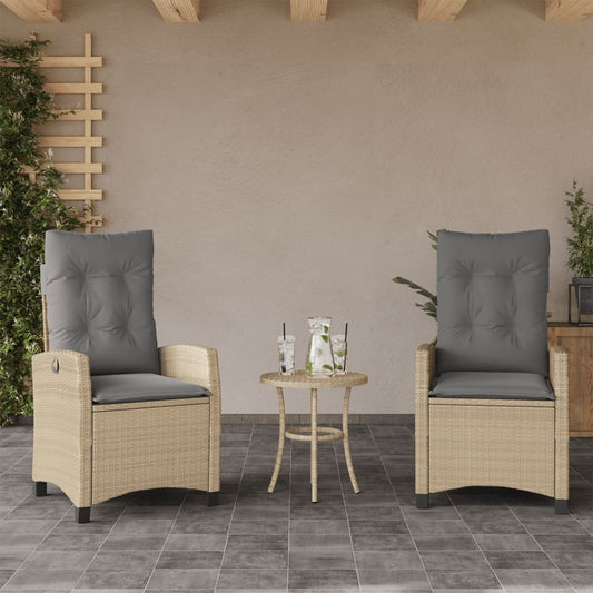 Tuinstoelen 2 st verstelbaar kussens poly rattan gemengd beige is nu te koop bij PeponiXL, paradijselijk wonen!