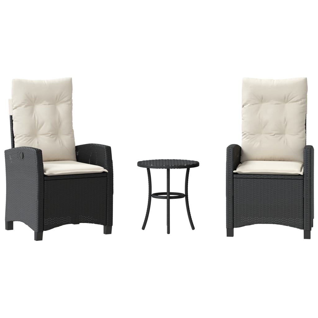 3-delige Bistroset met kussens poly rattan zwart is nu te koop bij PeponiXL, paradijselijk wonen!