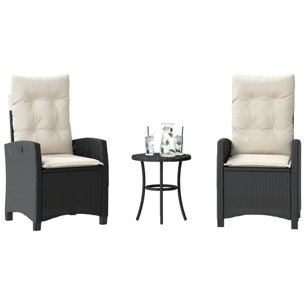 3-delige Bistroset met kussens poly rattan zwart is nu te koop bij PeponiXL, paradijselijk wonen!