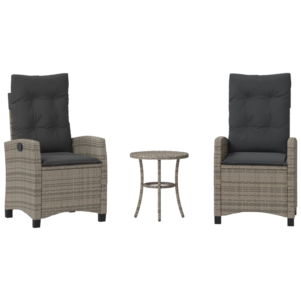 3-delige Bistroset met kussens poly rattan grijs is nu te koop bij PeponiXL, paradijselijk wonen!