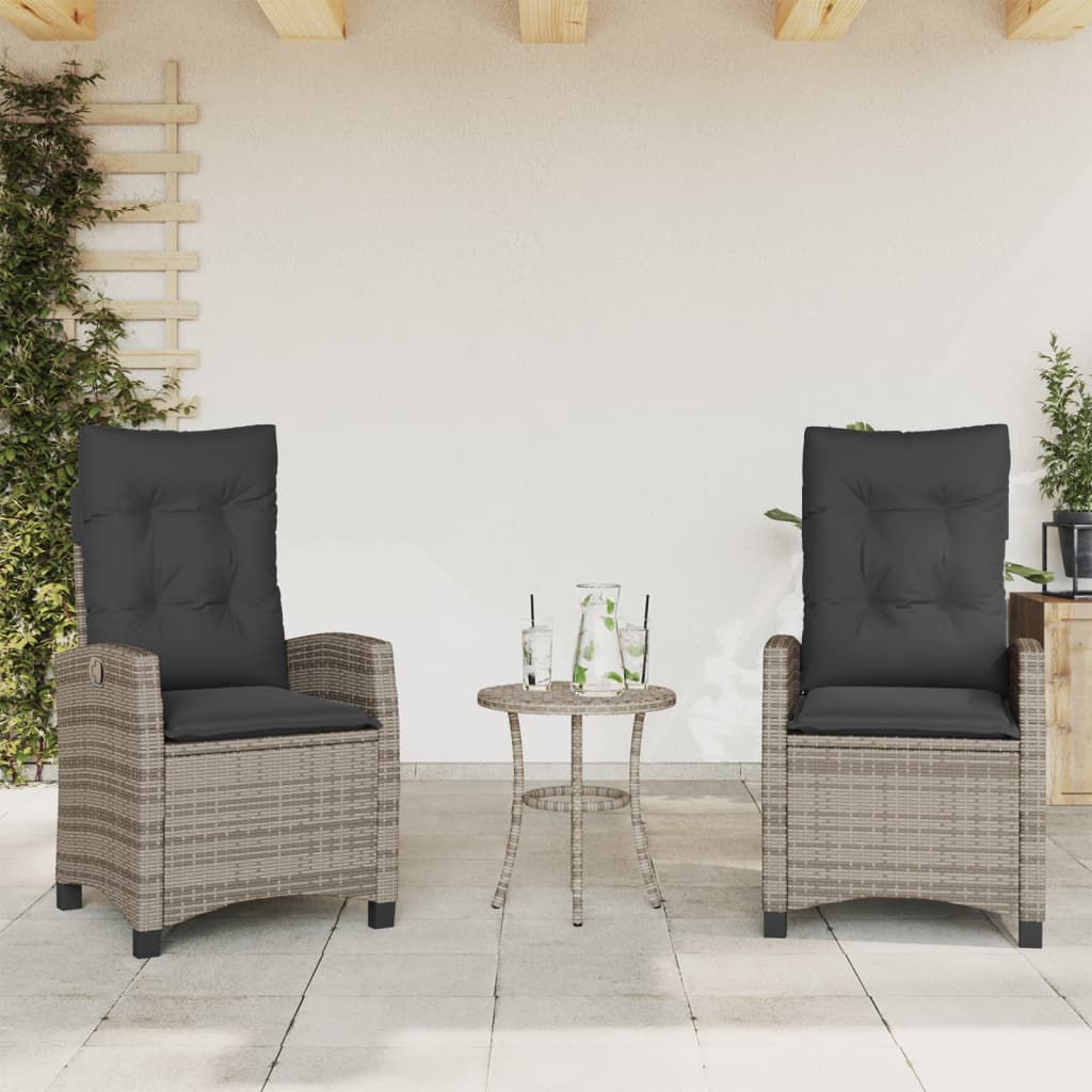 3-delige Bistroset met kussens poly rattan grijs is nu te koop bij PeponiXL, paradijselijk wonen!