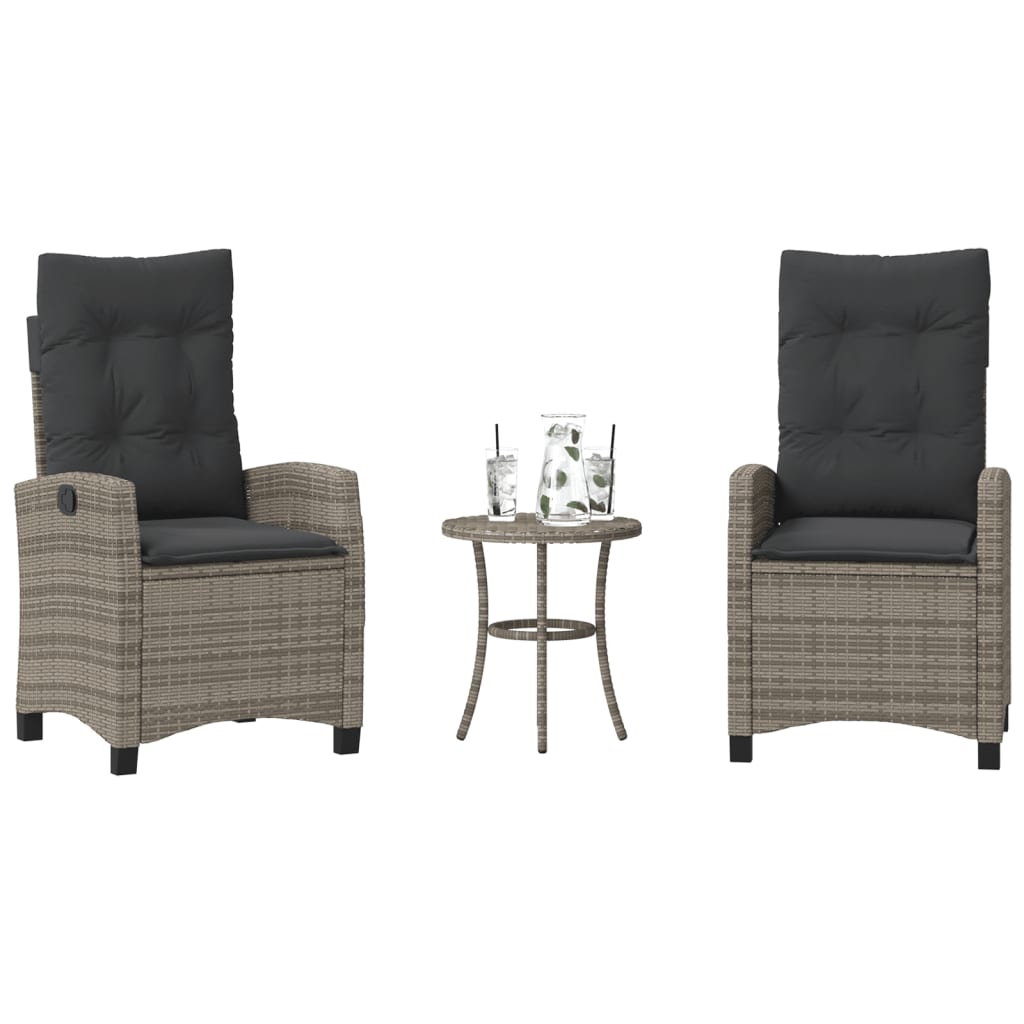 3-delige Bistroset met kussens poly rattan grijs is nu te koop bij PeponiXL, paradijselijk wonen!