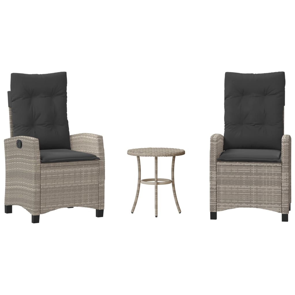 3-delige Bistroset met kussens poly rattan lichtgrijs is nu te koop bij PeponiXL, paradijselijk wonen!