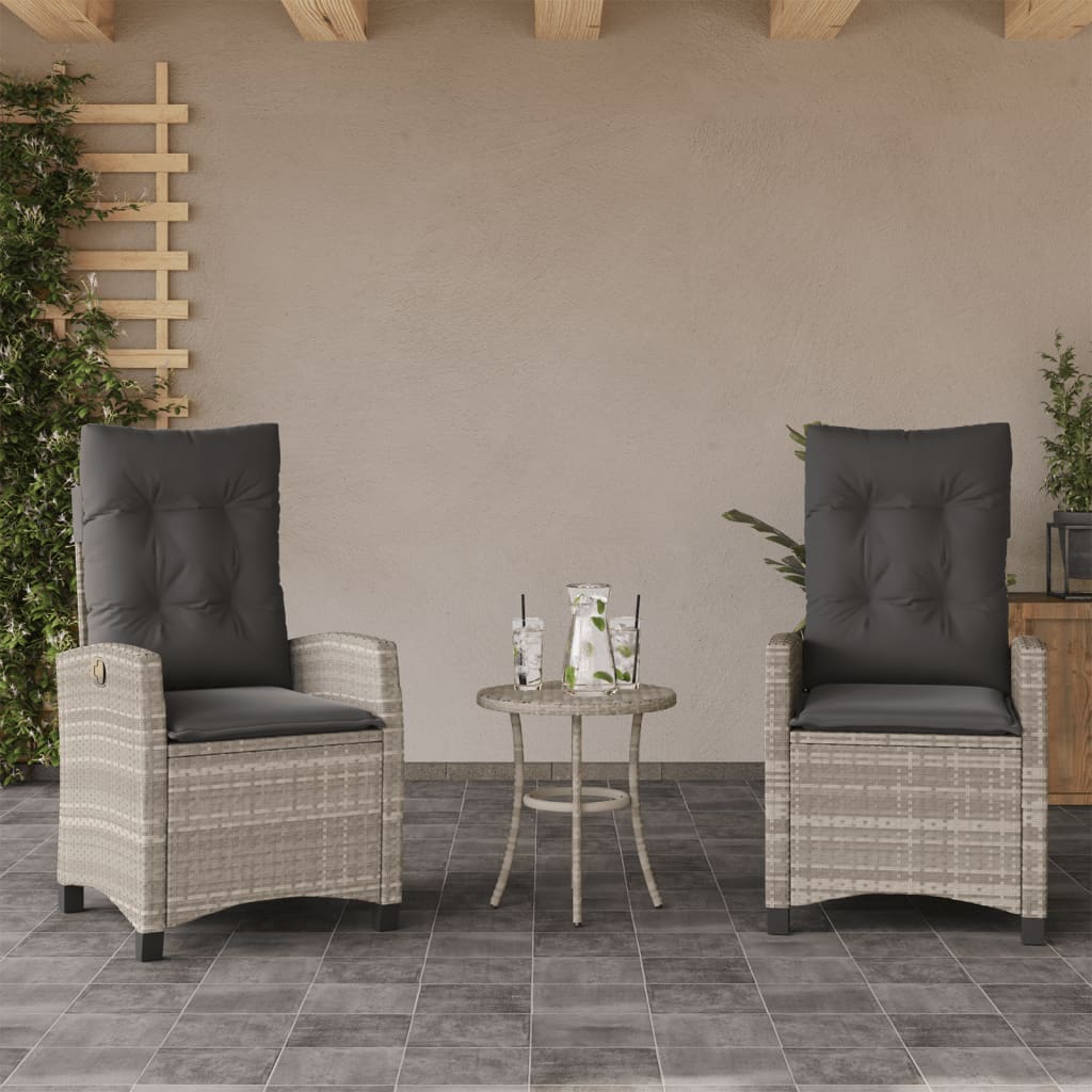3-delige Bistroset met kussens poly rattan lichtgrijs is nu te koop bij PeponiXL, paradijselijk wonen!