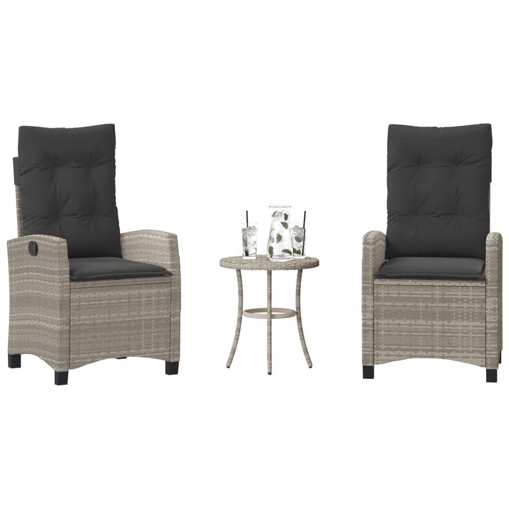 3-delige Bistroset met kussens poly rattan lichtgrijs is nu te koop bij PeponiXL, paradijselijk wonen!