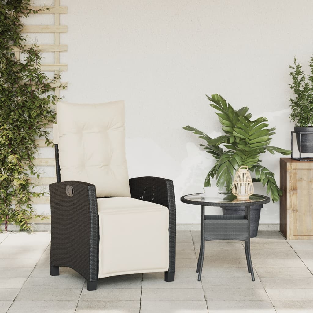 Tuinstoel verstelbaar met voetensteun poly rattan zwart is nu te koop bij PeponiXL, paradijselijk wonen!