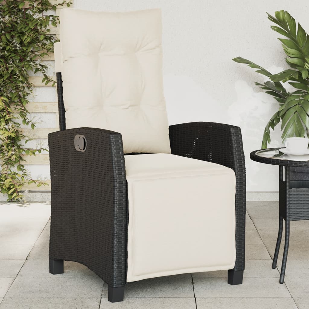 Tuinstoel verstelbaar met voetensteun poly rattan zwart is nu te koop bij PeponiXL, paradijselijk wonen!