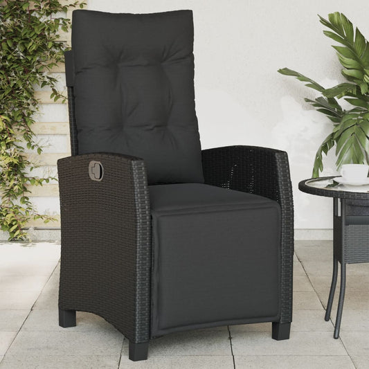 Tuinstoel verstelbaar met voetensteun poly rattan zwart is nu te koop bij PeponiXL, paradijselijk wonen!