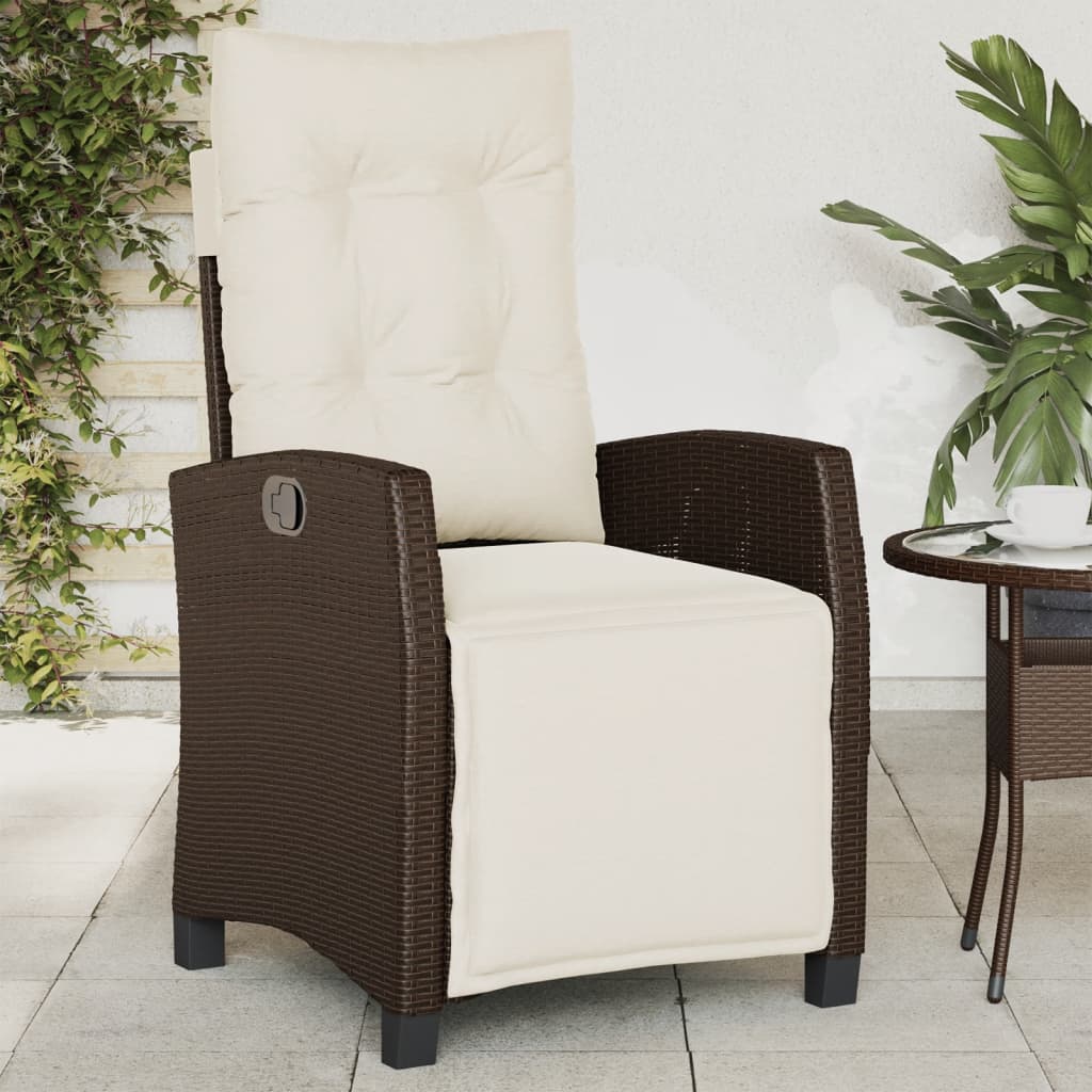 Tuinstoel verstelbaar met voetensteun poly rattan bruin is nu te koop bij PeponiXL, paradijselijk wonen!