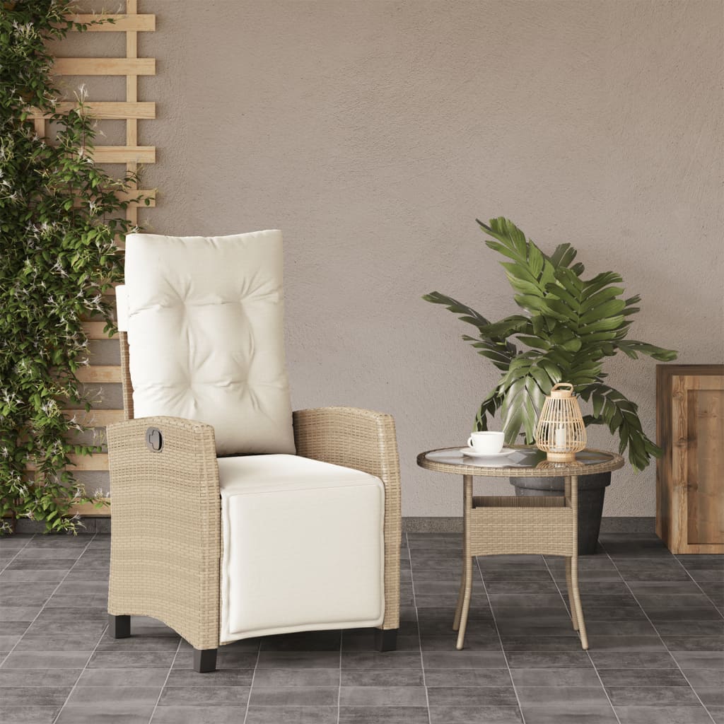 Tuinstoel verstelbaar met voetensteun poly rattan beige is nu te koop bij PeponiXL, paradijselijk wonen!