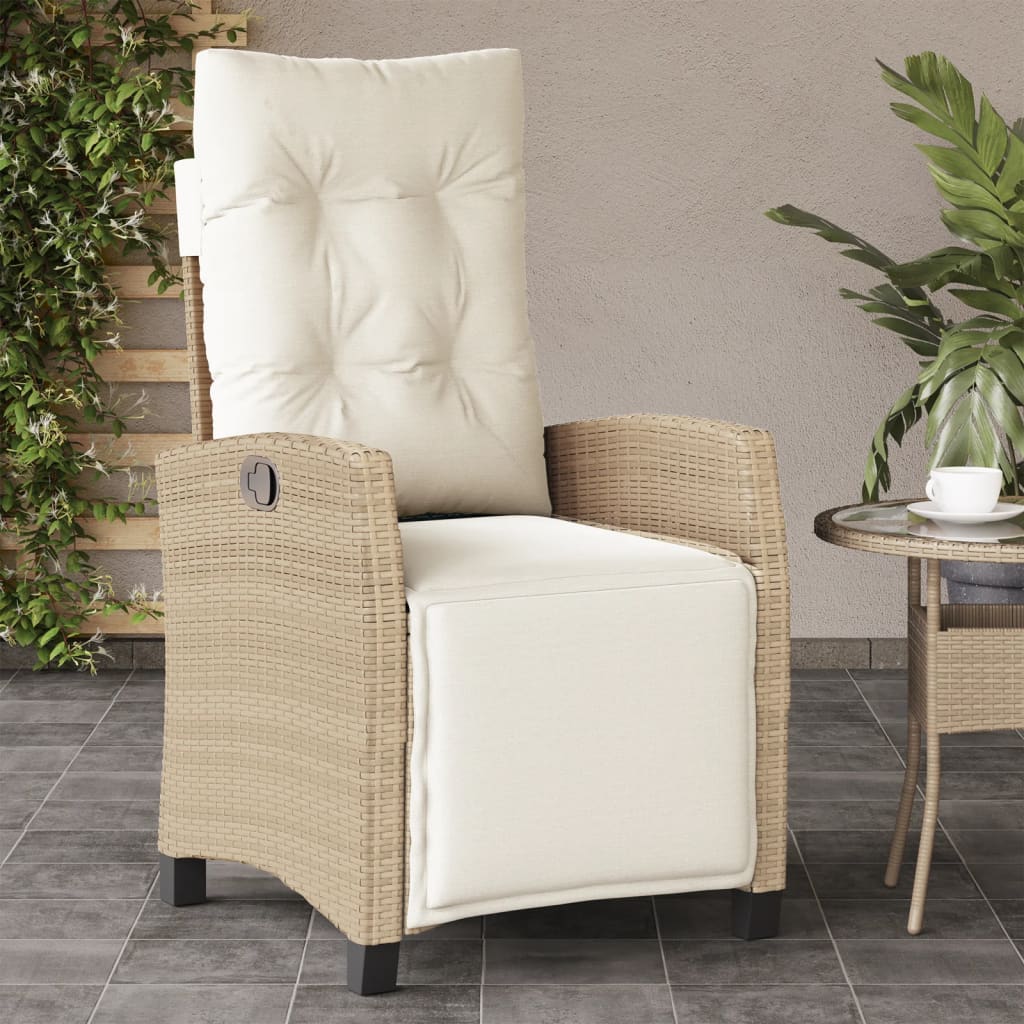 Tuinstoel verstelbaar met voetensteun poly rattan beige is nu te koop bij PeponiXL, paradijselijk wonen!
