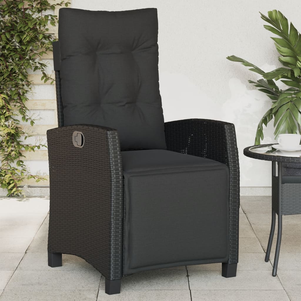Tuinstoelen 2 st verstelbaar met voetensteun poly rattan zwart is nu te koop bij PeponiXL, paradijselijk wonen!
