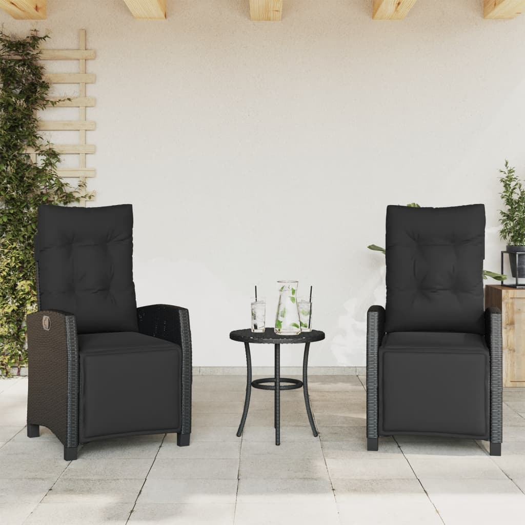 Tuinstoelen 2 st verstelbaar met voetensteun poly rattan zwart is nu te koop bij PeponiXL, paradijselijk wonen!