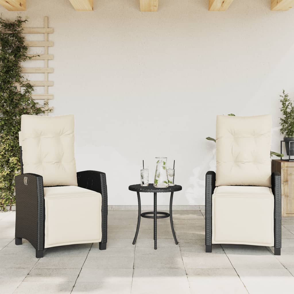 3-delige Bistroset met kussens poly rattan zwart is nu te koop bij PeponiXL, paradijselijk wonen!