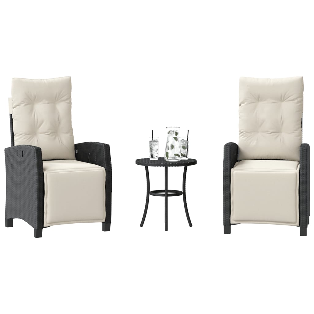 3-delige Bistroset met kussens poly rattan zwart is nu te koop bij PeponiXL, paradijselijk wonen!