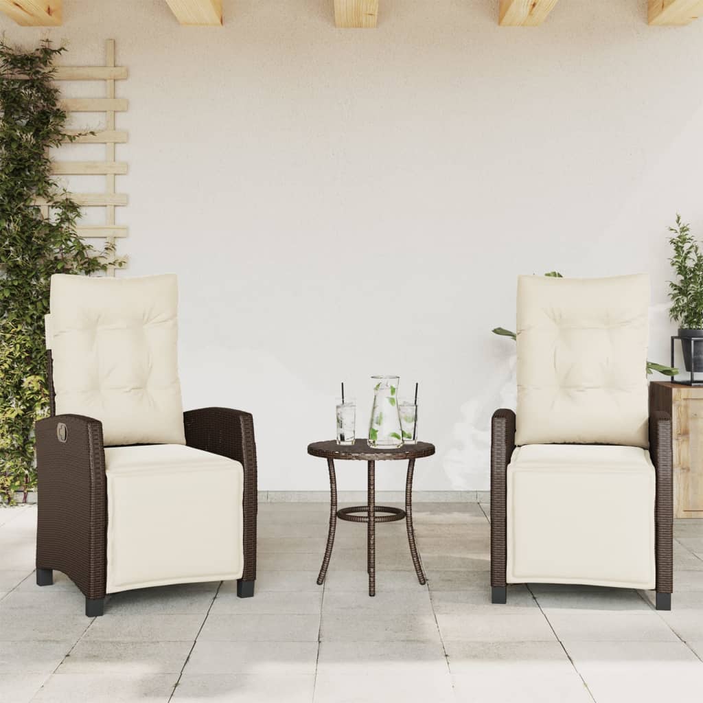 3-delige Bistroset met kussens poly rattan bruin is nu te koop bij PeponiXL, paradijselijk wonen!