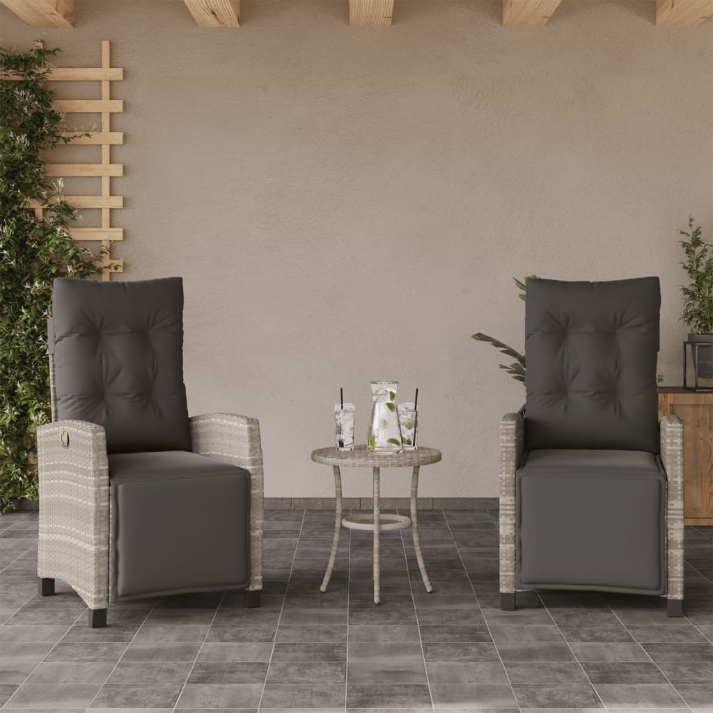 3-delige Bistroset met kussens poly rattan lichtgrijs is nu te koop bij PeponiXL, paradijselijk wonen!