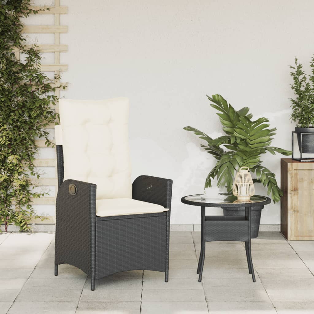Tuinstoel verstelbaar met kussens poly rattan zwart is nu te koop bij PeponiXL, paradijselijk wonen!
